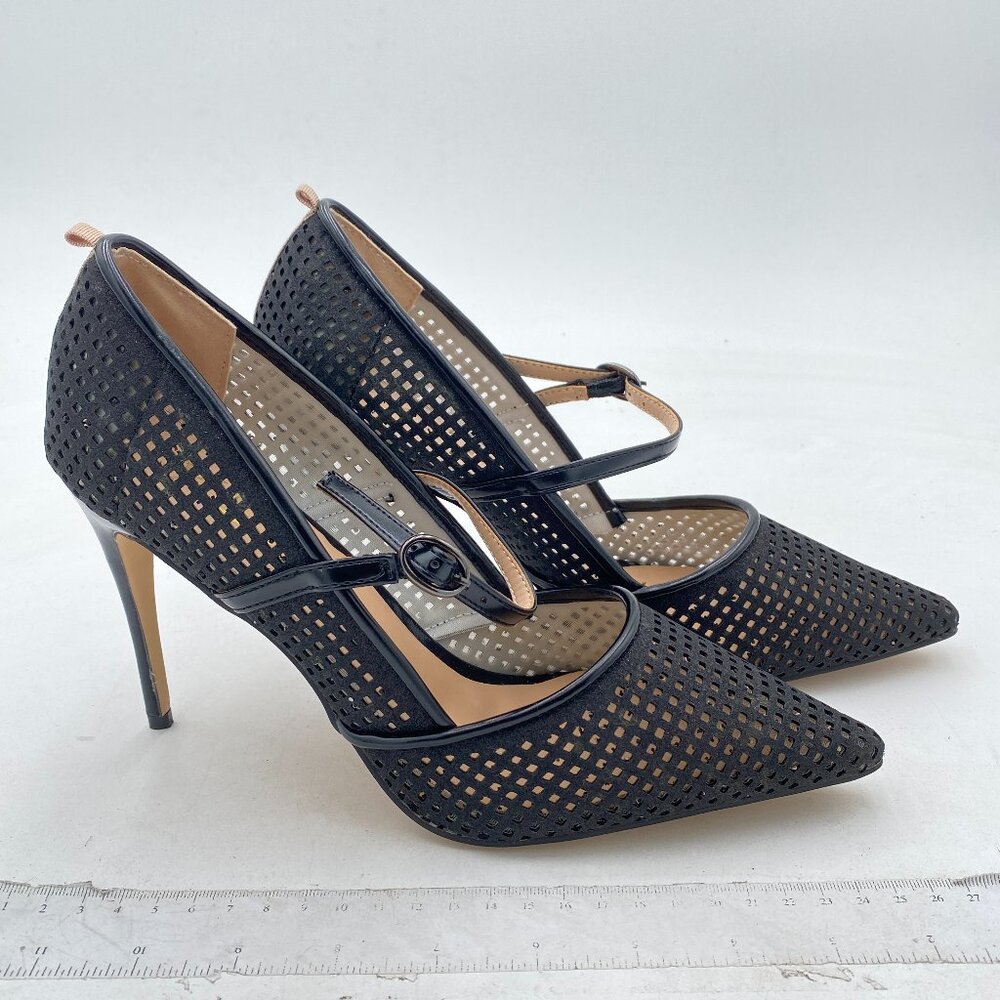 YDN Black Pointy Toe High Heels Mary Jane Pumps with Buckle Fashion Party Shoes - Picture 4 of 8